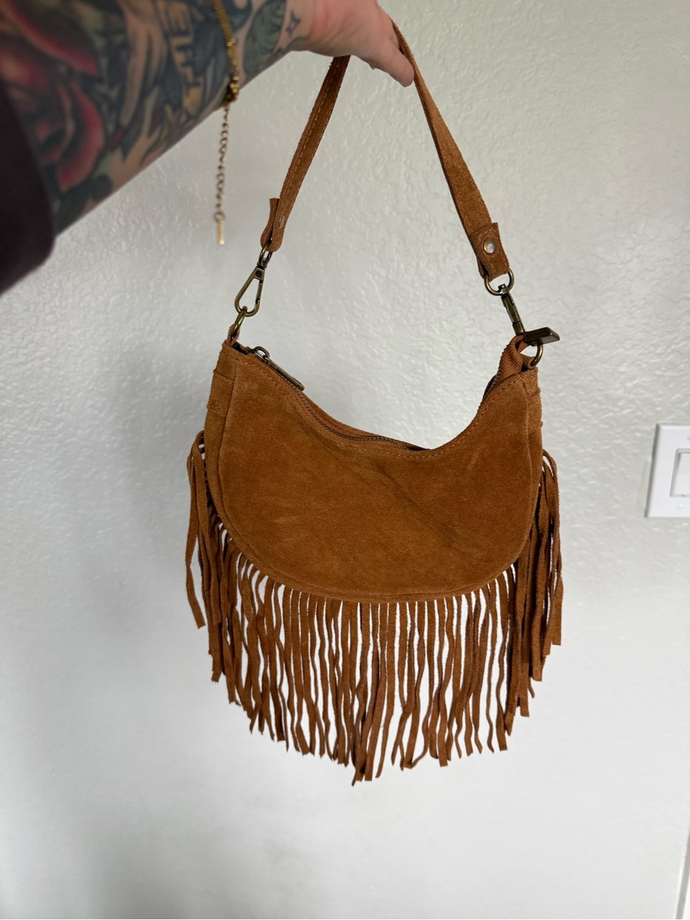 Fringed Suede Shoulder Bag in Brown - Picture 2 of 4